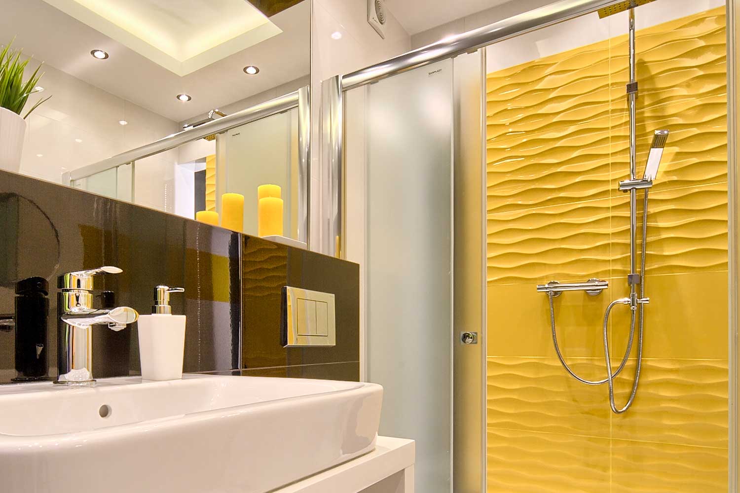 comfortable bathroom with shower cubicle
